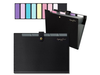 Složka A4, organizér na dokumenty, aktovka, 5 přihrádek, černá