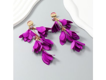 Visací náušnice, poutavý tylový květ, fialová K1705