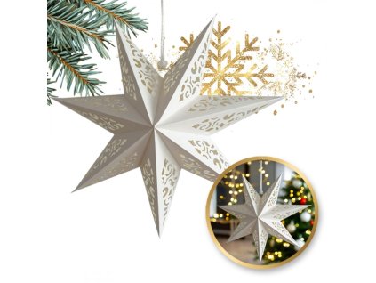 VELKÁ VÁNOČNÍ PAPÍROVÁ HVĚZDA PROLAMOVANÁ bílá 45 cm VITÁŽ 3D WG07