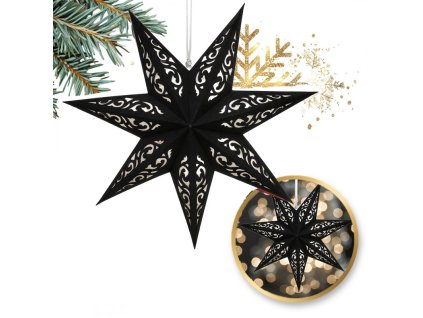 VELKÁ VÁNOČNÍ PAPÍROVÁ HVĚZDA PROLAMOVANÁ sametová černá 35 cm VITÁŽ 3D WG15