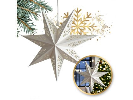 VELKÁ VÁNOČNÍ PAPÍROVÁ HVĚZDA PROLAMOVANÁ bílá 35 cm VITÁŽ 3D WG02