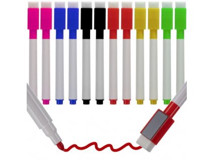 Stíratelné Fixy v 6 Barvách s Magnetem a Houbovým Uzávěrem - Sada 12 Kusů, Rozměry 11,5 x 1,2 cm