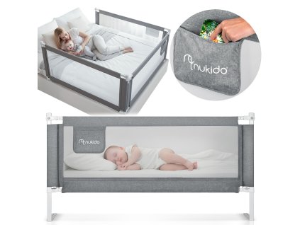 Zábradlí k posteli, bezpečnostní branka, zámek, 200 cm, Nukido NK-227, šedá