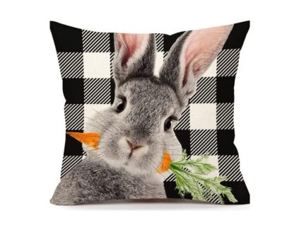 Lněný povlak na polštář 45 x 45 cm Králík Černobílý POD236