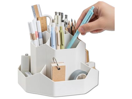 Otočný organizér na školní potřeby, držák na pera s přihrádkami