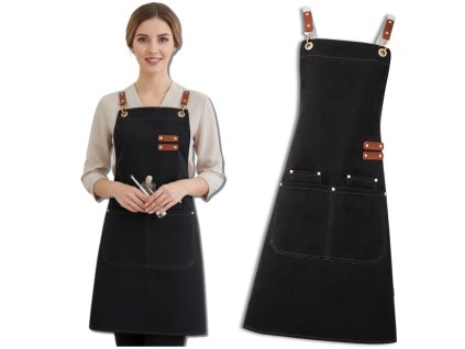 Černá pánská a dámská kuchyňská zástěra, voděodolná, ochranná, s kapsami