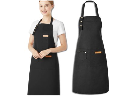 Pánská a dámská ochranná kuchyňská zástěra, voděodolná, černá, s kapsami