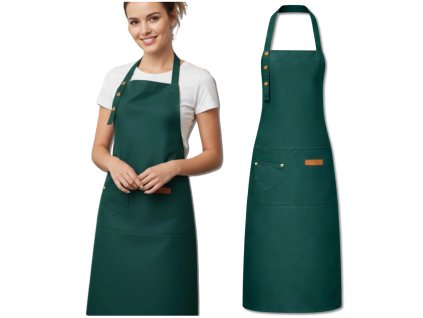 Ochranná kuchyňská zástěra pro ženy i muže, voděodolná, zelená, s kapsami