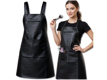 Ochranná kuchyňská zástěra pro muže i ženy, voděodolná, s kapsami, černá