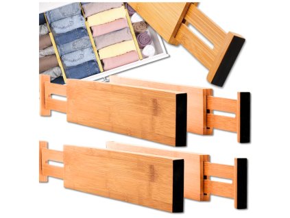 Nastavitelná dřevěná dělicí příčka zásuvek, sada 4 ks, oddělovací organizér