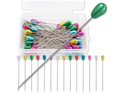 Krejčovské špendlíky a jehly s kapkovitou hlavičkou, 55 mm, sada 50 kusů, barevné