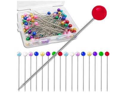 Sada krejčovských špendlíků, 100 jehel s kulatou hlavičkou, 65 mm, barevné