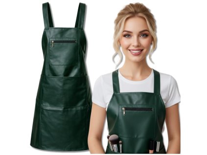 Zelená kuchyňská zástěra pro ženy i muže s kapsami, nepromokavá