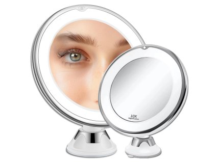 LED osvětlené otočné kosmetické zrcátko s přísavkou na líčení