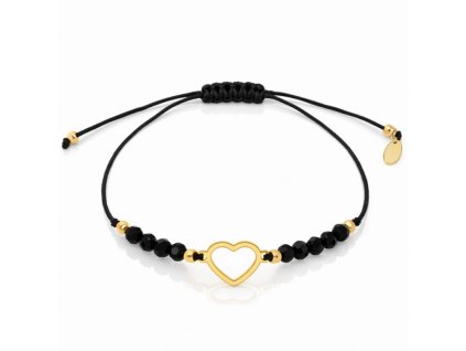 Pozlacený chirurgický ocelový náramek SRDCE, černý na provázku BST1601