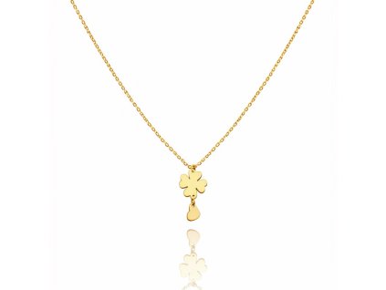 Náhrdelník z chirurgické oceli pokovený 14k zlatem CLOVER a srdce NST2242