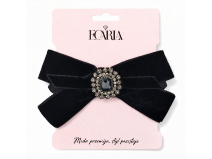 Čelenka, sametová, černá, mašle, s kamínky, GUM188