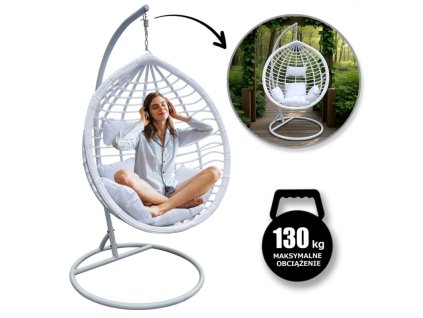 Závěsné houpací křeslo Cocoon s polštáři bílé - KR36