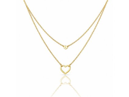 Dvojitý náhrdelník, chirurgická ocel, pozlaceno 14k zlatem, SRDÍČKA NST2244