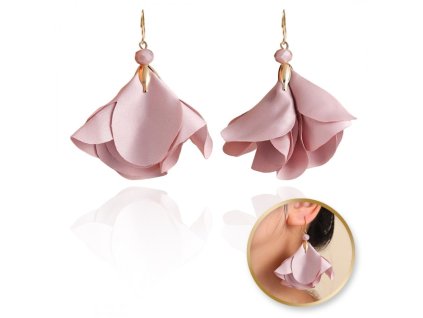 Visací náušnice, poutavé látkové květiny, korálky K1703