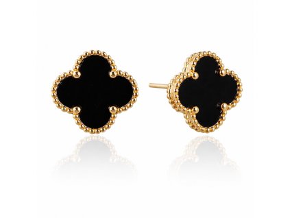 Náušnice z chirurgické oceli pokovené 14k zlatem, černý jetel KST3377