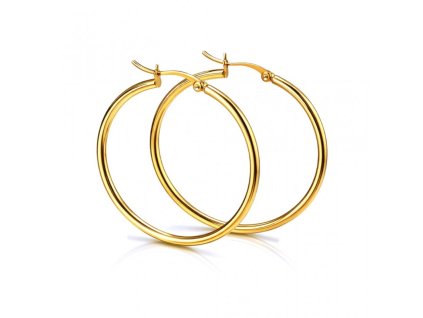 Náušnice z chirurgické oceli pokovené 14k zlatem, KROUŽKY 4,5 cm KST3537