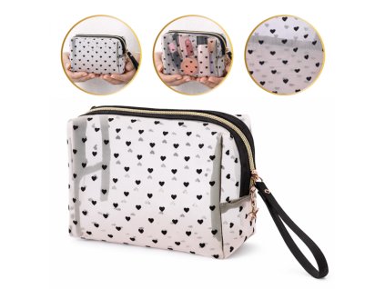 Dámská kosmetická taštička průhledná černá srdíčka 12x18x8cm KS126