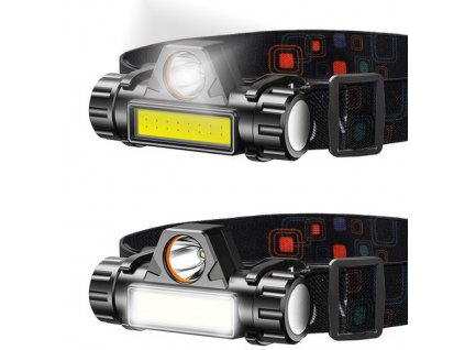 Čelovka USB LED, hliník + ABS, 2 režimy svícení, doba svícení 3,5 hodiny