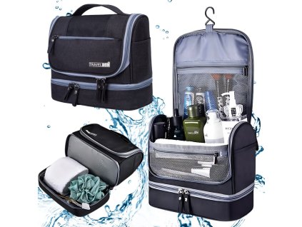 Cestovní kosmetická taška ogranizer s háčkem velká unisex vodotěsná černá