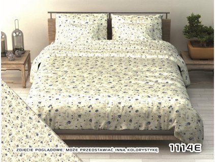 Bavlněné povlečení 140x200 1114E Tmavě modrá louka na krémovém pozadí