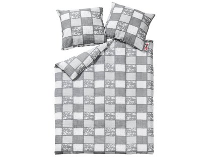Ložní souprava 200x220 vzor 167 patchwork volánky šedé knoflíky 100% bavlna