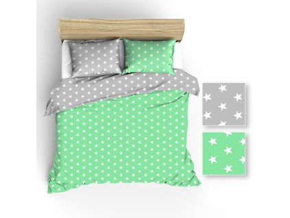 Bavlněné povlečení 140x200 R005 šedá celadon bílá hvězda 59N 58N