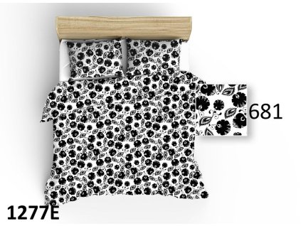 Bavlněné povlečení 160x200 1277E bílé Łowicz květiny černé 681N