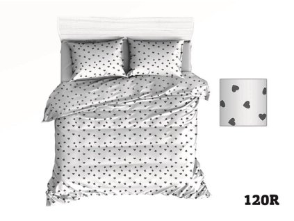 Bavlněné povlečení 200x220 R120 bílá srdíčka šedá 274D