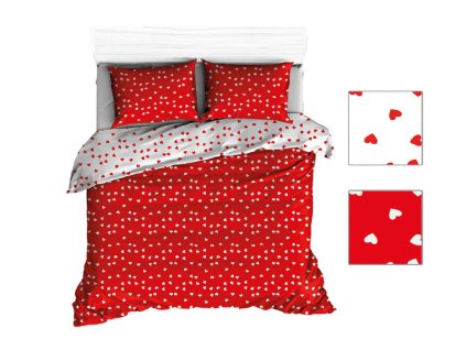 Bavlněné povlečení 140x200 R132 bílá červená srdce 314D 315D