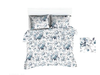 Bavlněné povlečení 160x200 1669E bílé růže šedá máta 1054N