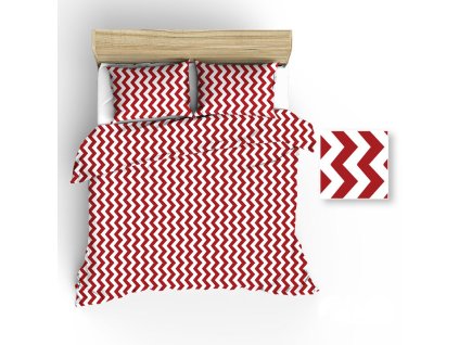 Bavlněné povlečení 160x200 R019 bílá cikcak červená 64N