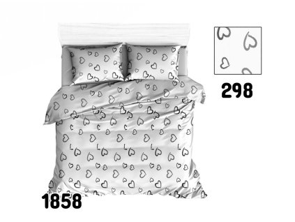 Bavlněný povlak na polštář 40x60 1858E bílý obrys srdce šedý