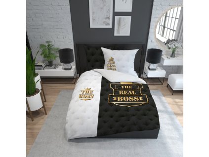 Bavlněné povlečení 160x200 The Boss and The Real Boss černá světle šedá 3744 A Holland Home 71
