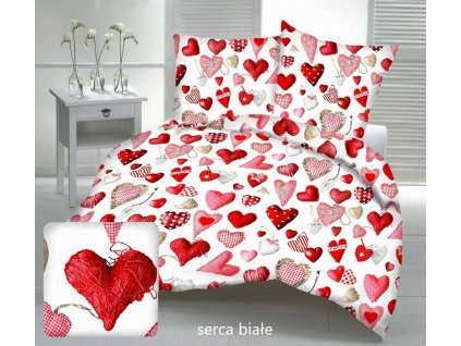 Bílé červené srdce valentýnské povlak na polštář na zip 50x60 100% bavlna
