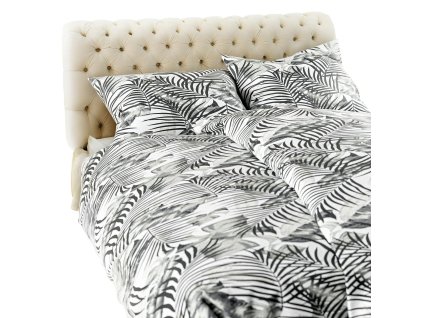 Flanelová sada ložního prádla 160x200 Listy džungle šedé