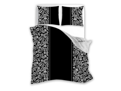 Bavlněné povlečení 180x200 Glamour 019 černá bílá listy Faro 01