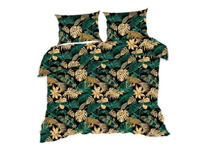 Bavlněné povlečení 160x200 listy černá zelená zlatá 1497N Classic