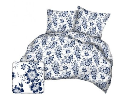 Povlak na polštář Bark 40x40 bílý tmavě modrý květiny A1035 Bark 23