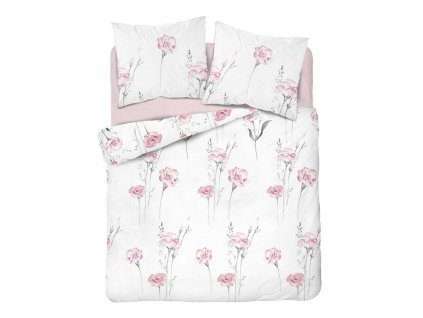 Bavlněné povlečení 220x200 bílé růžové květy 4460 B bavlna 40