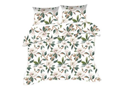 Bavlněné povlečení 160x200 1614N bílé květy větvičky Classic E24