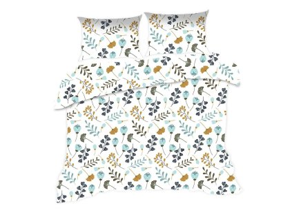 Bavlněné povlečení 160x200 613N bílé modré květy větvičky Classic E24
