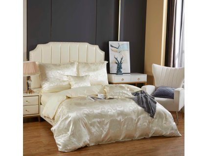 Saténové povlečení s výšivkou 160x200 krémové AT008