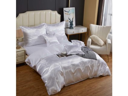 Saténové povlečení s výšivkou 220x200 bílé AT002