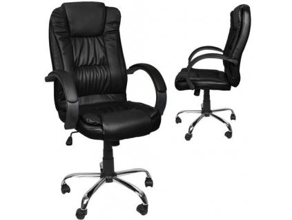Kancelářská židle z ekokůže, černá, s chromovanou ocelovou základnou a plastovými kolečky, 60/63/123 cm